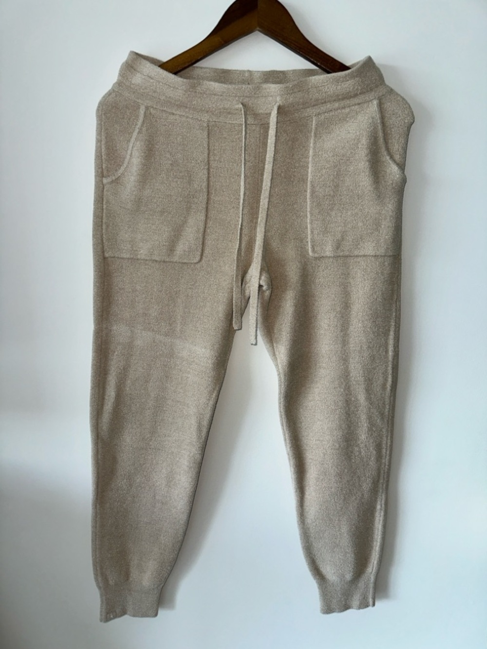 Barefoot Dreams Sandstone Beige Knit Drawstring Joggers